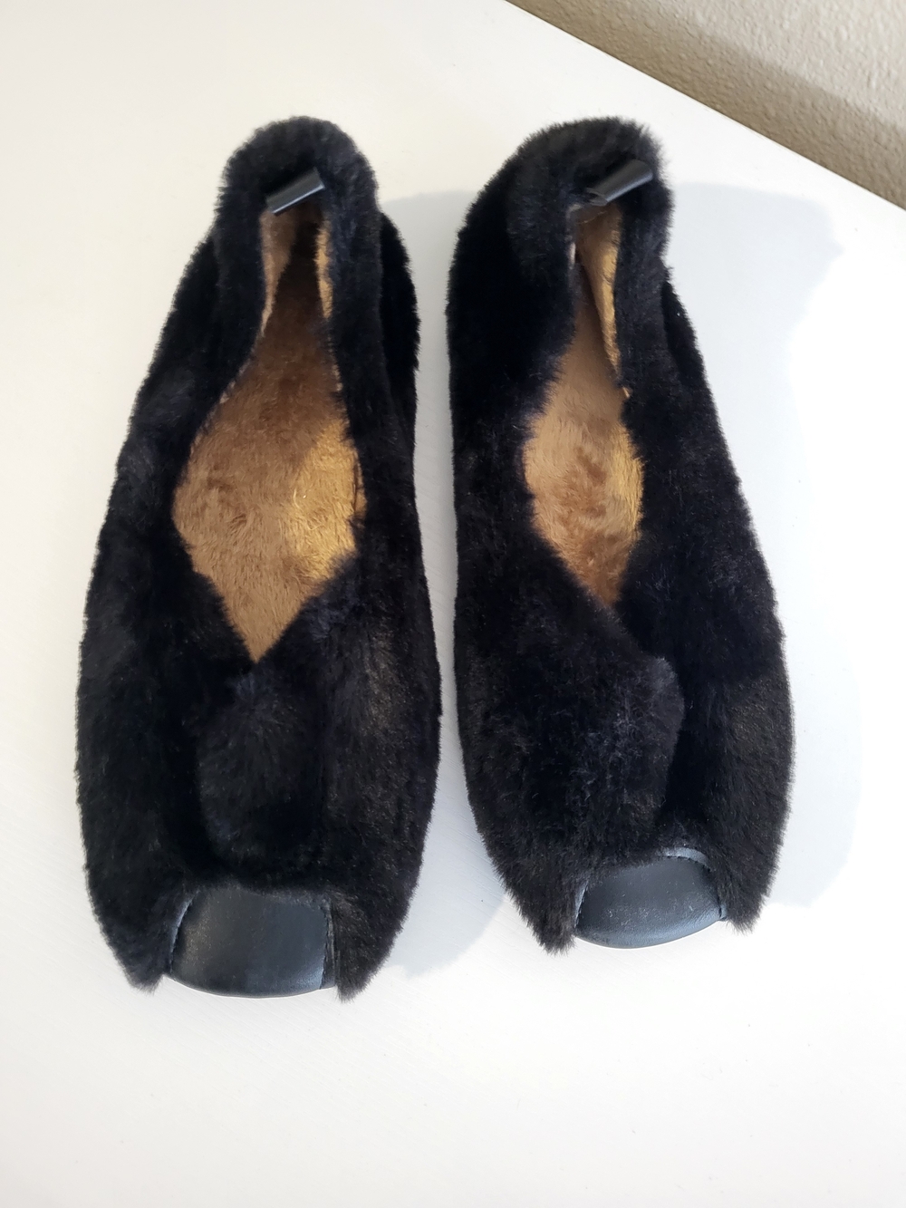 Ballerina Faux Fur Square Toe Slip On House Shoes Black Size 8 Comfy